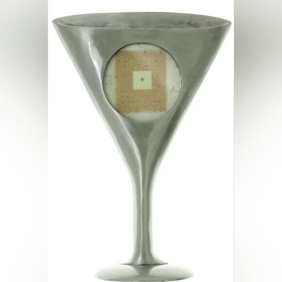 🔸️NWT Mi Amore  Pewter Martini Glass Shape Photo Frame Set of 2 - Picture 1 of 10